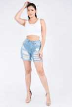Load image into Gallery viewer, FRONT & BACK DISTRESSED DENIM SHORTS