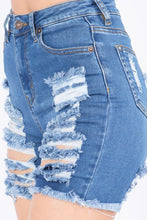 Load image into Gallery viewer, FRONT & BACK DISTRESSED DENIM SHORTS