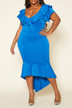 Load image into Gallery viewer, Plus Size High-Low Ruffled Bodycon Midi Dress
