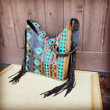 Load image into Gallery viewer, Montanta Embossed Hobo Handbag in Blue Navajo