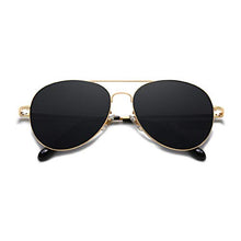 Load image into Gallery viewer, SOJOS Classic Aviator Mirrored Flat Lens Sunglasses Metal Frame with Spring Hinges SJ1030 with Gold Frame/Grey Lens