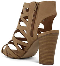 Load image into Gallery viewer, Marco Republic Casablanca Women's Open Toe Strappy Laser Cutout Caged Chunky High Heels Dress Sandals - (Sand NB)