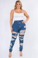 Load image into Gallery viewer, WOMEN'S PLUS SIZE CURVY SKINNY SEXY DISTRESSED JEANS