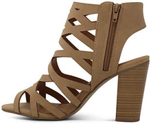 Load image into Gallery viewer, Marco Republic Casablanca Women's Open Toe Strappy Laser Cutout Caged Chunky High Heels Dress Sandals - (Sand NB)