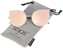 Load image into Gallery viewer, SOJOS Cat Eye Mirrored Flat Lenses Ultra Thin Light Metal Frame Women Sunglasses SJ1022 with Gold Frame/Pink Mirrored Lens