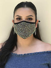 Load image into Gallery viewer, Women's Rhinestone Fashionable Face Mask, Zuri Black, One Size US