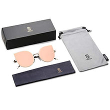 Load image into Gallery viewer, SOJOS Cat Eye Mirrored Flat Lenses Ultra Thin Light Metal Frame Women Sunglasses SJ1022 with Gold Frame/Pink Mirrored Lens