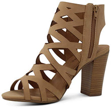 Load image into Gallery viewer, Marco Republic Casablanca Women's Open Toe Strappy Laser Cutout Caged Chunky High Heels Dress Sandals - (Sand NB)