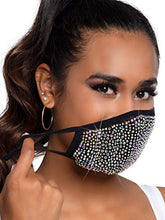 Load image into Gallery viewer, Women's Rhinestone Fashionable Face Mask, Zuri Black, One Size US