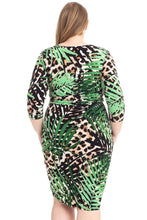 Load image into Gallery viewer, Plus Size Leopard Print With Tropical Leaf Print Bodycon Dress