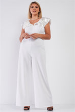 Load image into Gallery viewer, Plus Sleeveless Satin Ruffle Shoulder Detail V-neck Wide Leg Jumpsuit