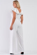 Load image into Gallery viewer, Plus Sleeveless Satin Ruffle Shoulder Detail V-neck Wide Leg Jumpsuit