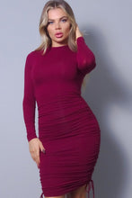 Load image into Gallery viewer, Sexy Long Sleeve Mock Neck Side Or Twist Ruching Dress