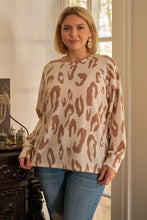 Load image into Gallery viewer, Plus Ivory & Taupe Leopard Print Round Neck Long Sleeve Super Soft Sweatshirt