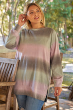 Load image into Gallery viewer, Lavender Grey Green Gradient Crew Neck Long Sleeve Side Slit Long Top