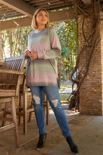 Load image into Gallery viewer, Lavender Grey Green Gradient Crew Neck Long Sleeve Side Slit Long Top