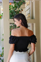 Load image into Gallery viewer, Textured Ruched Detail Smocked Back Short Balloon Sleeve Crop Top