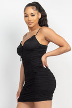 Load image into Gallery viewer, Shirred Bodycon Ruffled Trim Dress