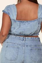 Load image into Gallery viewer, Plus Size Denim-Style Bustier Top and Shorts Set