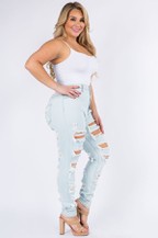 Load image into Gallery viewer, WOMEN'S PLUS SIZE CURVY SKINNY DISTRESSED JEANS