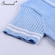 Load image into Gallery viewer, Simenual Knitted Ribbed Fashion Women Two Piece Sets Short Sleeve Casual Bodycon Top and Skirt Set