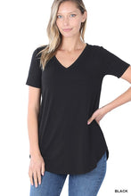 Load image into Gallery viewer, SHORT SLEEVE V-NECK ROUND HEM TOP
