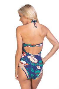 NAVY FLORAL MESH INSERTS ONE PIECE SWIMSUIT