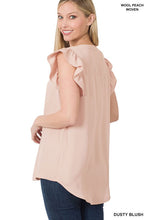 Load image into Gallery viewer, WOVEN WOOL PEACH RUFFLED  SLEEVE HIGH-LOW TOP
