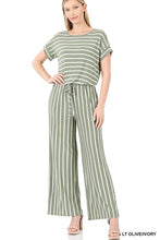 Load image into Gallery viewer, STRIPE JUMPSUIT ELASTIC WAIST BACK KEYHOLE

