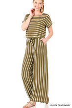 Load image into Gallery viewer, STRIPE JUMPSUIT ELASTIC WAIST BACK KEYHOLE
