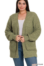 Load image into Gallery viewer, PLUS PUFF SLEEVE POPCORN CARDIGAN WITH POCKETS

