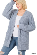 Load image into Gallery viewer, PLUS PUFF SLEEVE POPCORN CARDIGAN WITH POCKETS
