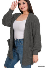Load image into Gallery viewer, PLUS PUFF SLEEVE POPCORN CARDIGAN WITH POCKETS
