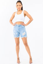 Load image into Gallery viewer, PLUS SIZE DISTRESSED SKINNY DENIM SHORTS
