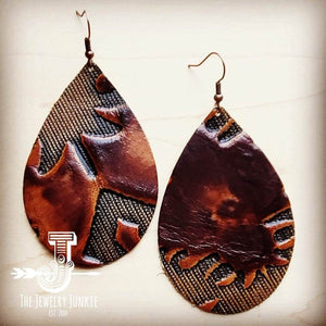 Leather Teardrop Earrings in Brown Laredo