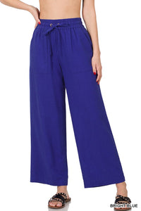 LINEN DRAWSTRING-WAIST PANTS WITH POCKETS