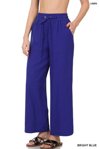 LINEN DRAWSTRING-WAIST PANTS WITH POCKETS