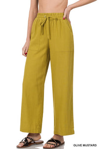 LINEN DRAWSTRING-WAIST PANTS WITH POCKETS