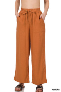 LINEN DRAWSTRING-WAIST PANTS WITH POCKETS