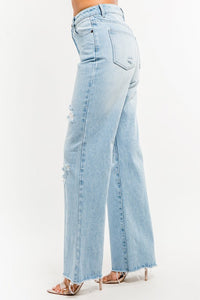 HIGH WAIST WIDE LEG DENIM PANTS