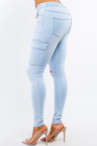 HIGH WAIST CARGO POCKETS DENIM JOGGERS