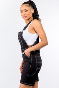 PLUS SIZE CARPENTER STYLE DENIM SHORT OVERALL