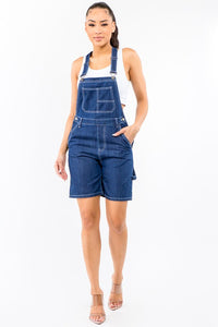 PLUS SIZE CARPENTER STYLE DENIM SHORT OVERALL