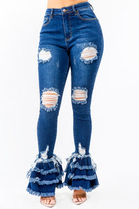HIGH WAIST FRINGED FLARE JEANS
