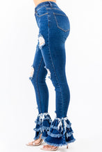 Load image into Gallery viewer, HIGH WAIST FRINGED FLARE JEANS
