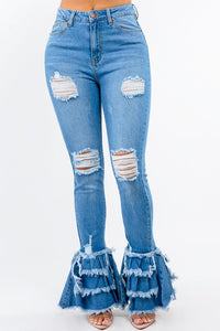 HIGH WAIST FRINGED FLARE JEANS
