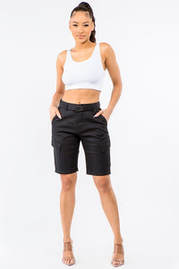 PLUS SIZE HIGH WAIST BOYFRIEND FIT CARGO SHORTS