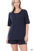 Load image into Gallery viewer, DROP SHOULDER TOP &amp; DRAWSTRING WAIST SHORTS SET
