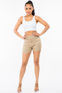 HIGH WAIST SKINNY TWILL SHORTS