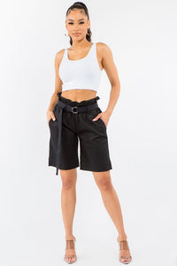 PLUS SIZE HIGH WIAST BANDED WAIST BOYFRIEND SHORTS